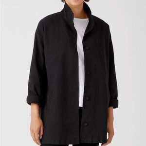 Eileen Fisher Organic Hemp Stand Collar long Jacket Minimalist Size Large